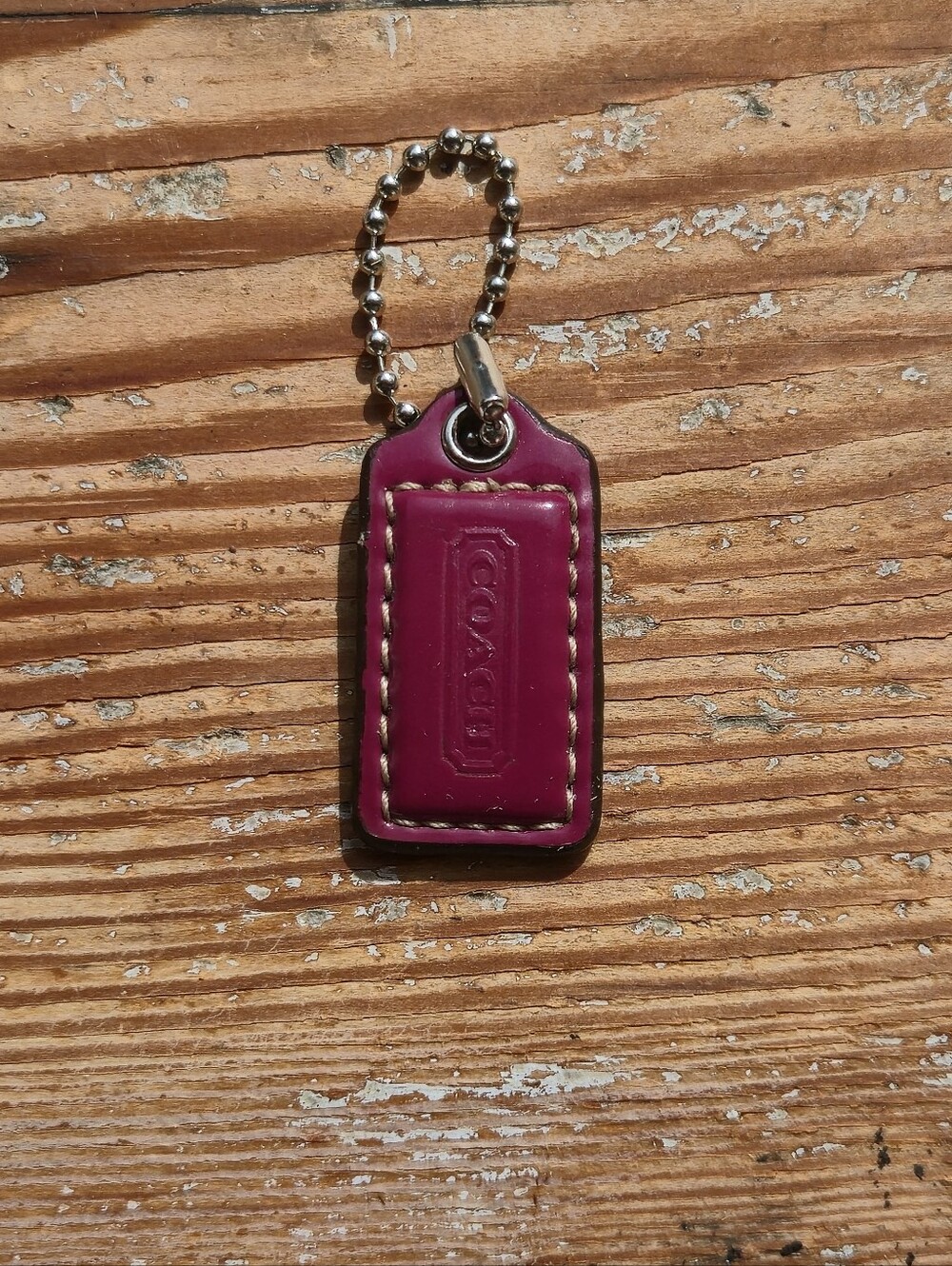 COACH Magenta Leather Keychain Tag with Ball Chain